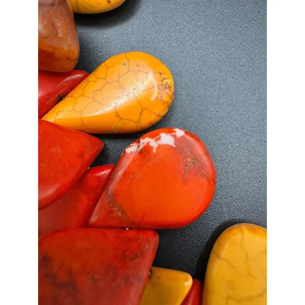 Artisan Statement Necklace Orange Red Dyed Teardrop & Natural Agate Silver Clasp